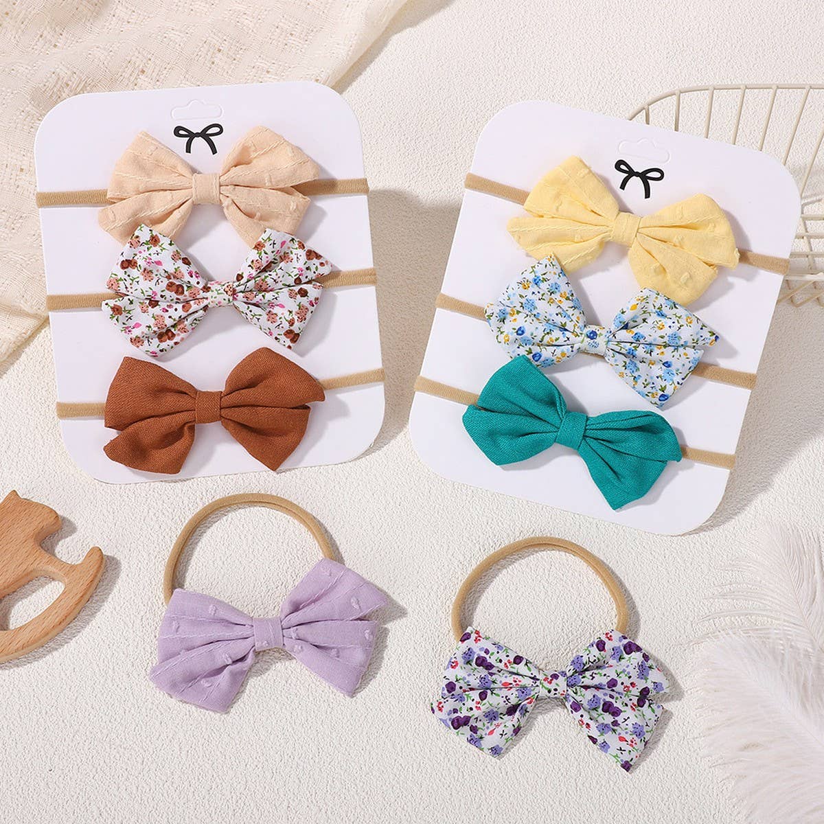 COTTON LINEN BOW HEADBAND SET FOR BABIES_CWAHA6742