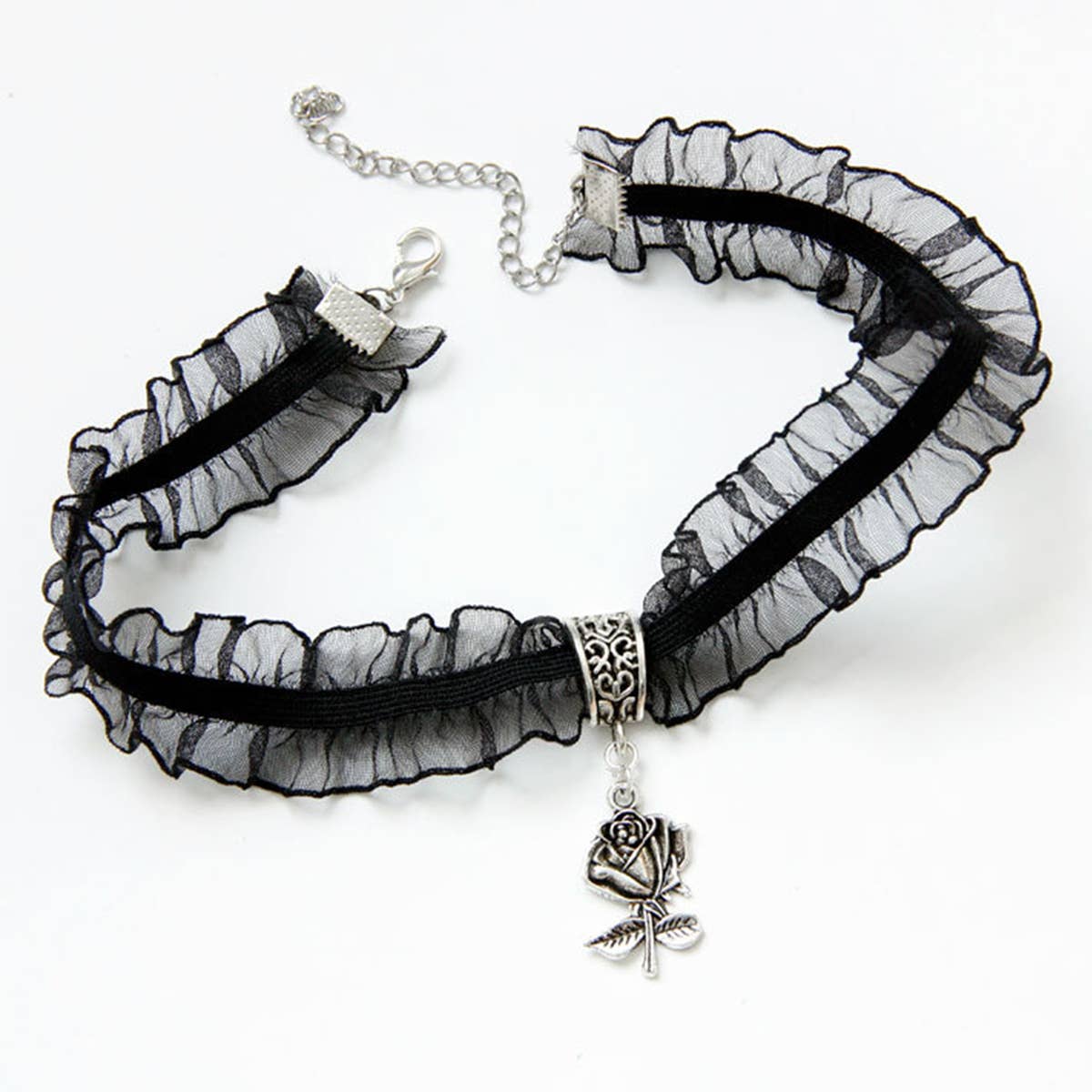 HALLOWEEN LACE ROSE PENDANT SHORT CLAVICLE CHAIN_CWMM0157