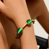 LUXURY 18K GOLD GREEN OVAL NATURAL STONE CUFF_CWAJE4816