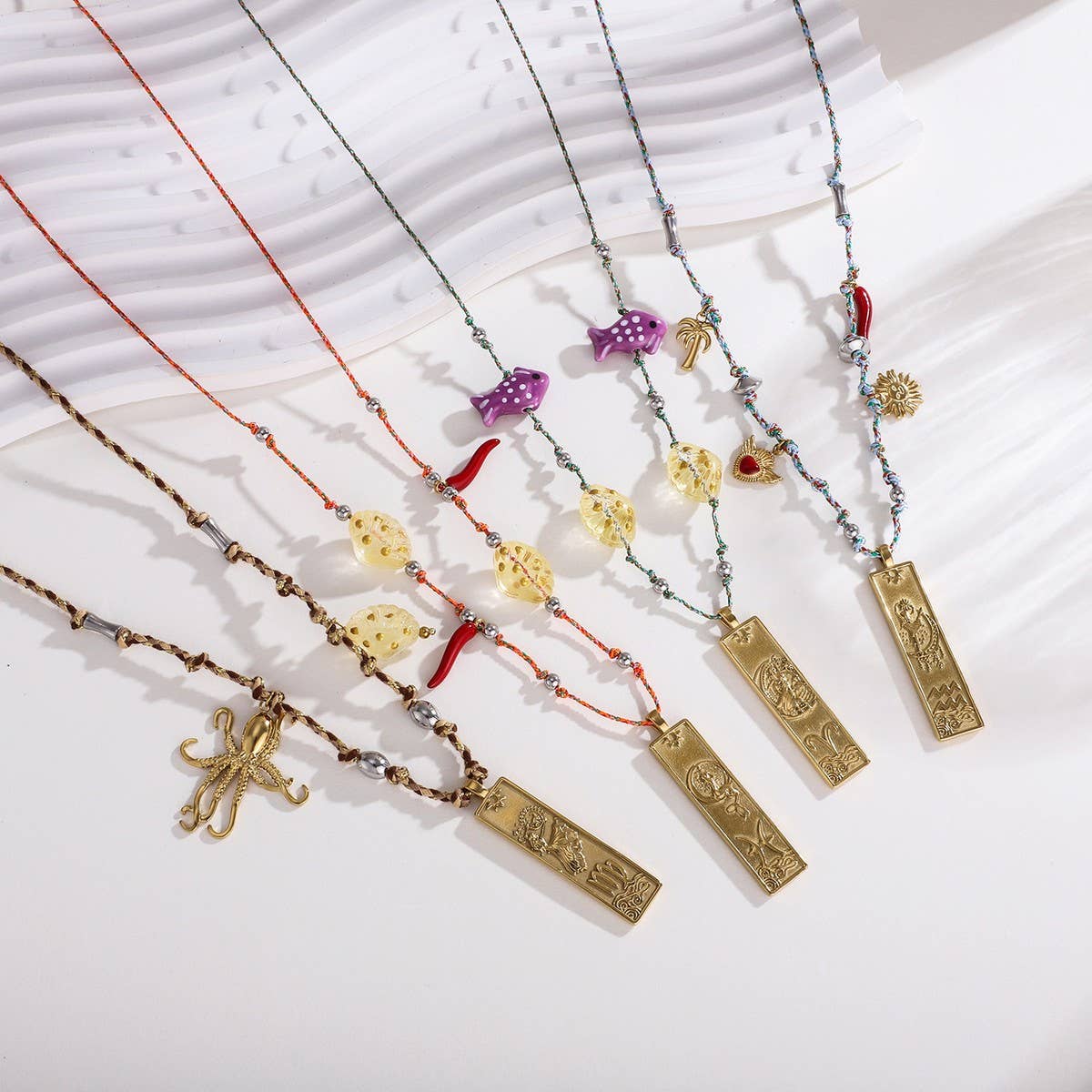 HANDMADE ZODIAC SQUARE STEEL COTTON NECKLACE_CWMM8867