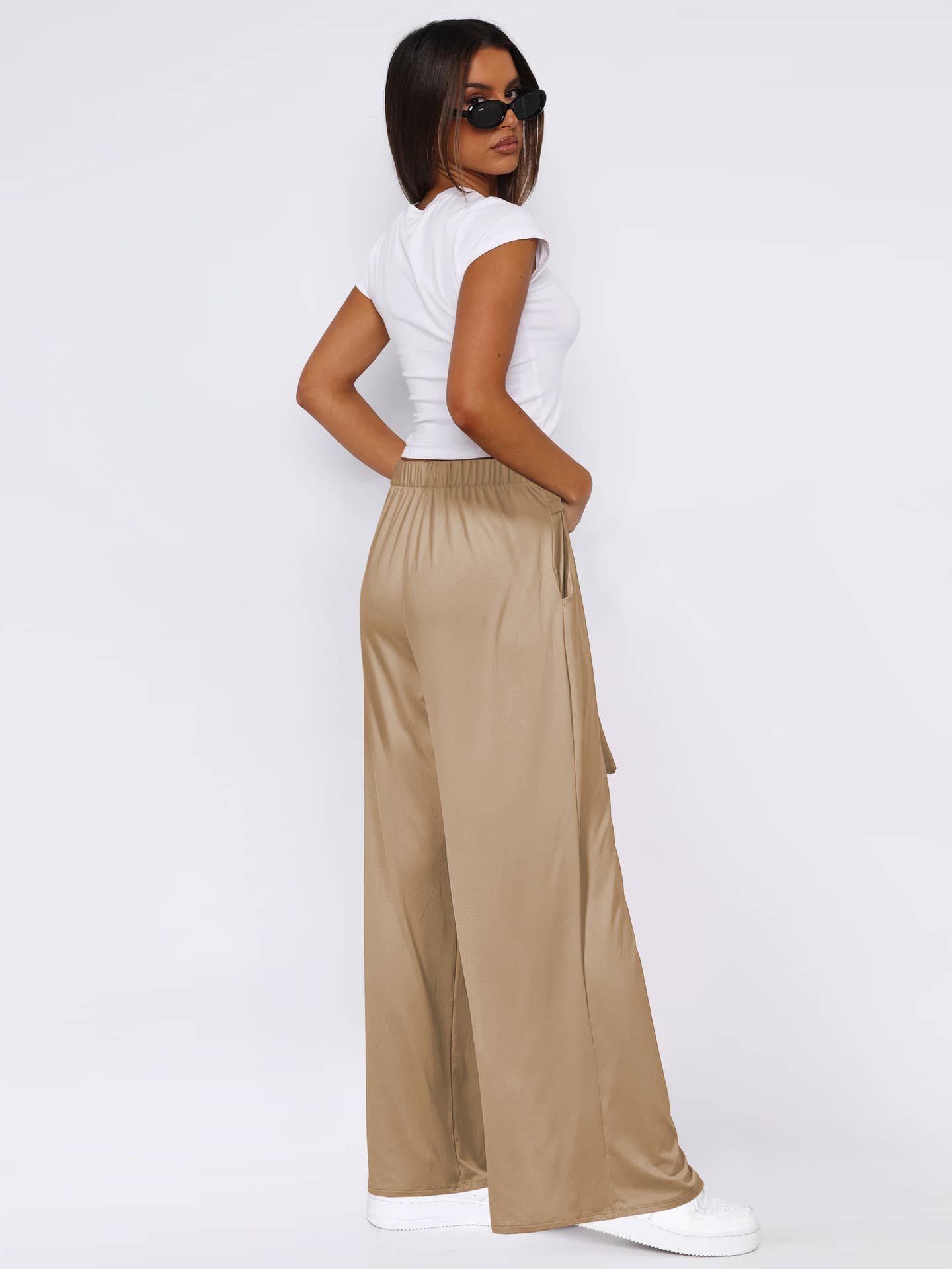 Solid Color Sag All-In-One Lace-Up Wide-Leg Pants