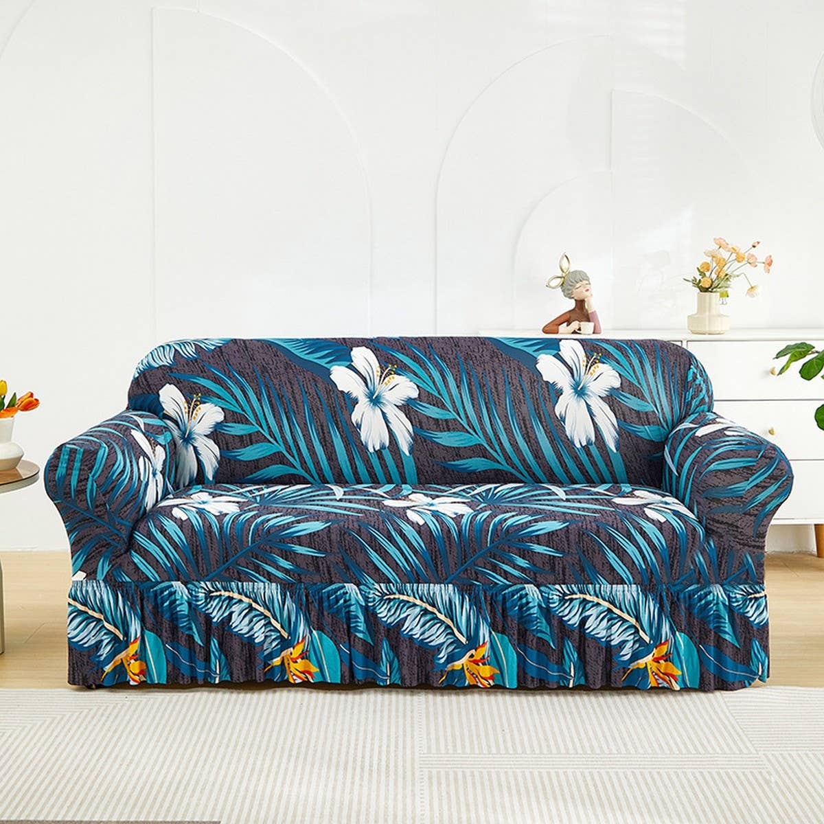 FLORAL SKIRTED SOFA COVER STRETCH FULL FIT_CWMM8323