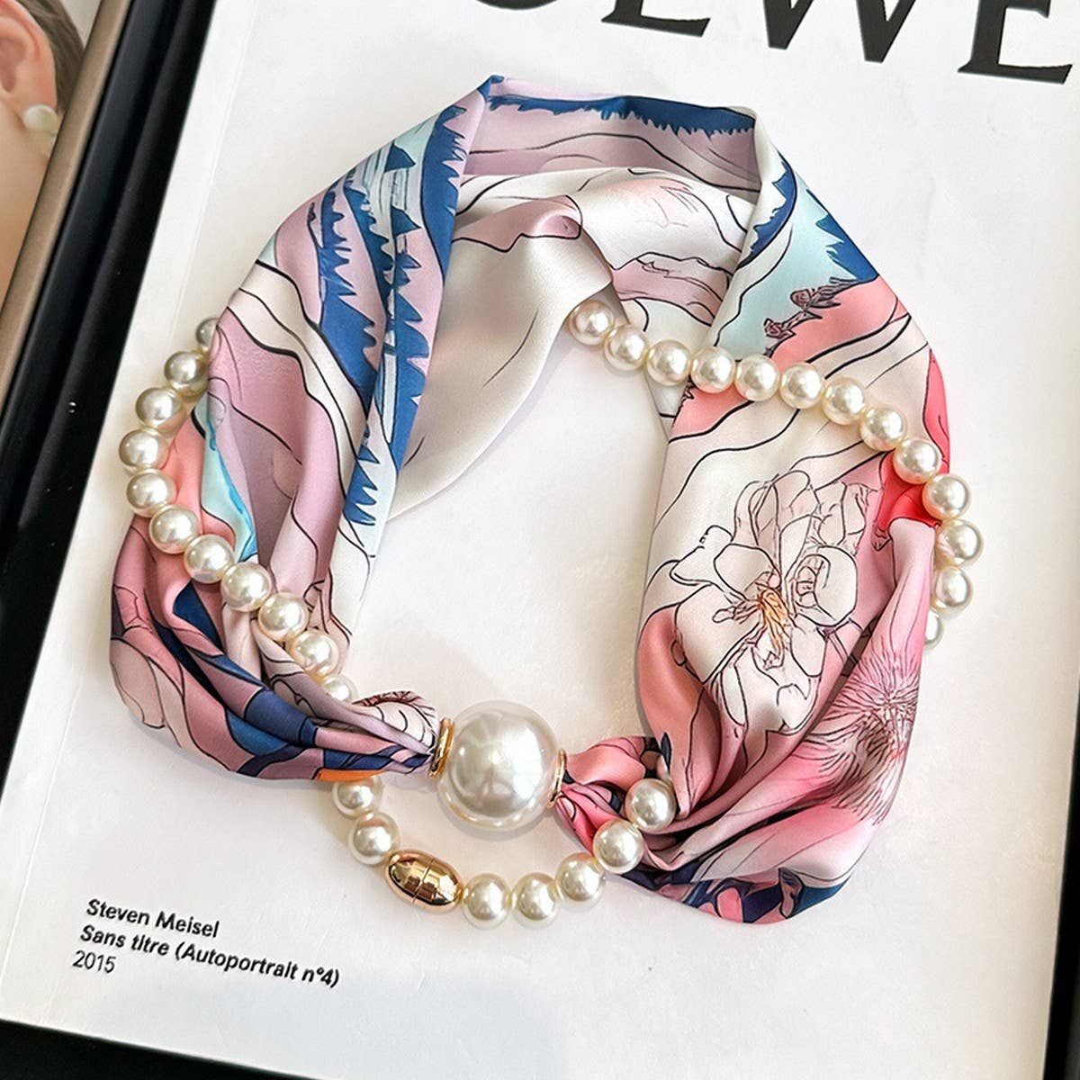 Pearl Magnetic Skinny Silk Neck Scarf_Cwasc03931