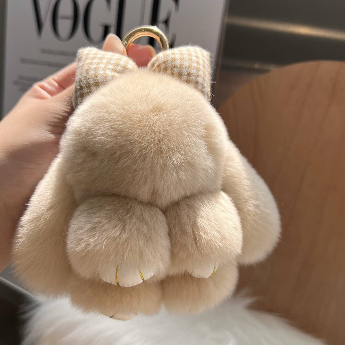 CUTE PLUSH DOLL BOW BUNNY CAR KEYCHAIN PENDANT_CWMM2477