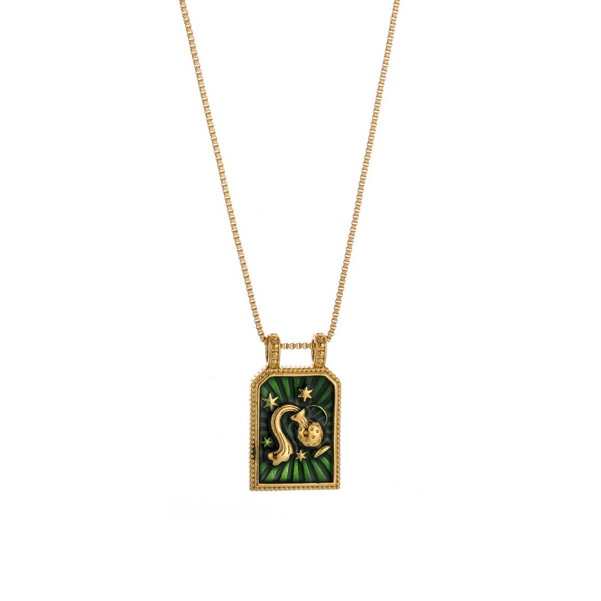 Vintage Square Zodiac Necklace With Enamel_Cwmm8840