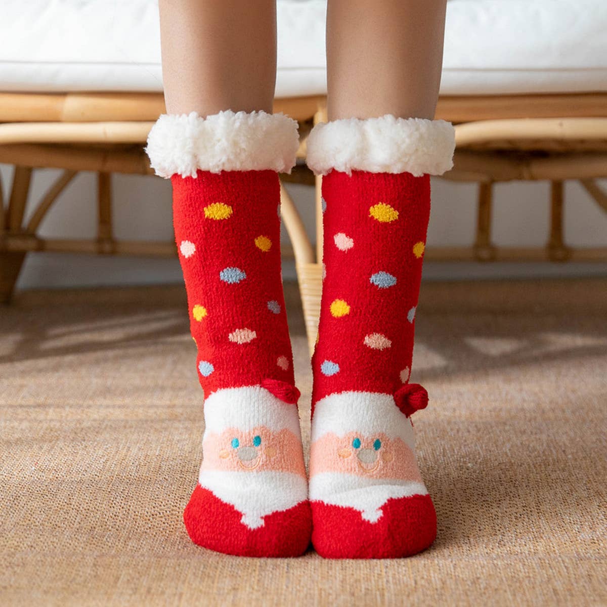 CHRISTMAS STOCKINGS FUZZY INDOOR SLIPPER SHOES_CWMS0727