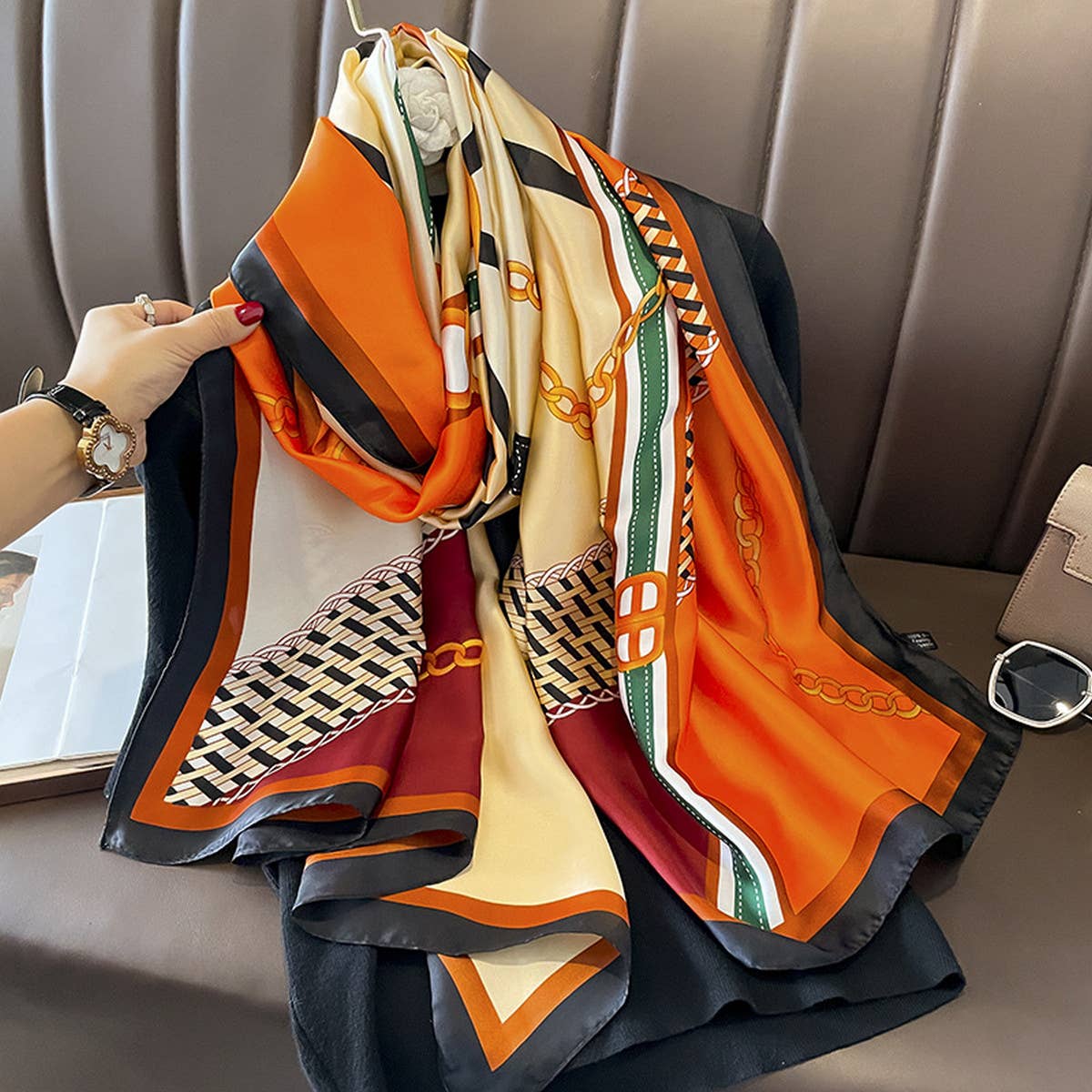 FRENCH STYLE LONG SATIN SCARF FOR FALL LAYERING_CWASC0533