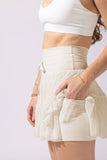 Womens High Waist Lace-Up Pleated Skirt