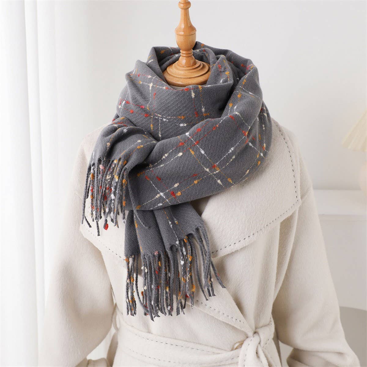 LIGHTWEIGHT KOREAN STYLE FRINGE WINTER SCARF WRAP_CWASC2780