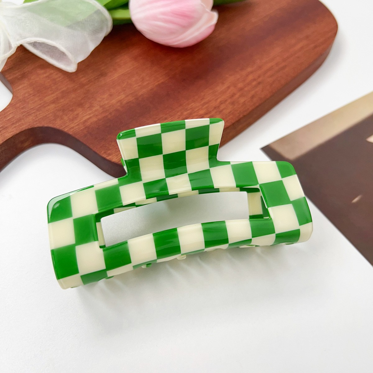 Checkerboard Hair Claw ? Candy Color Acetate Look_Cwmm10084