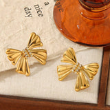 Titanium Steel Bow Earrings Inlaid With Rhinestones_Cwmm3605