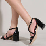 SQUARE TOE CROSS STRAP CHUNKY HIGH HEELS_CWSHH0118