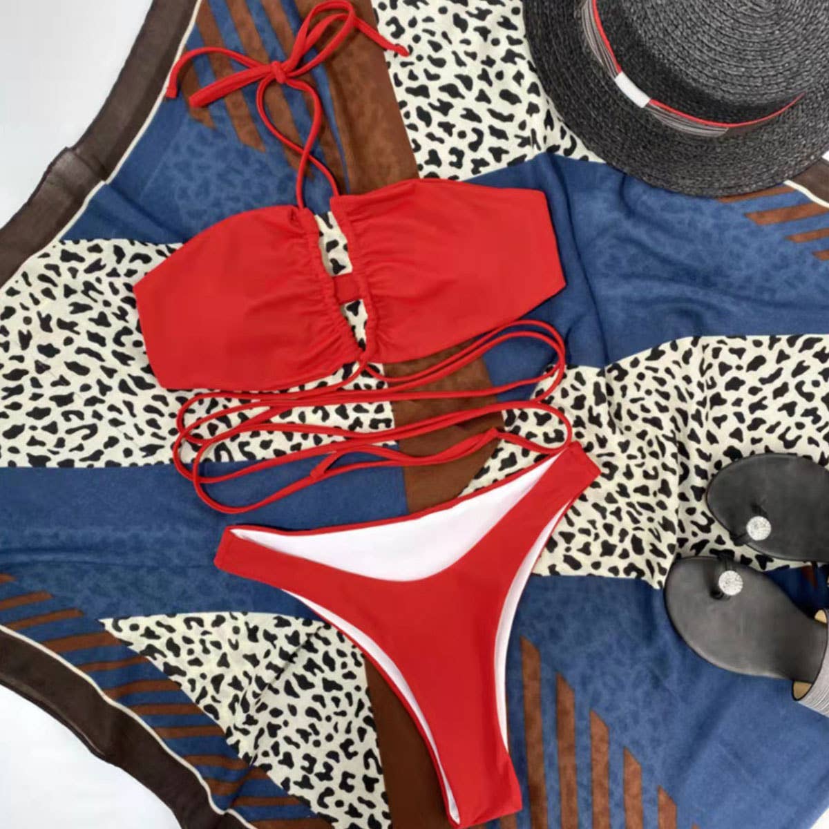 SOLID COLOR BANDAGE BIKINI SEXY WOMENS SWIMWEAR_CWMW0167