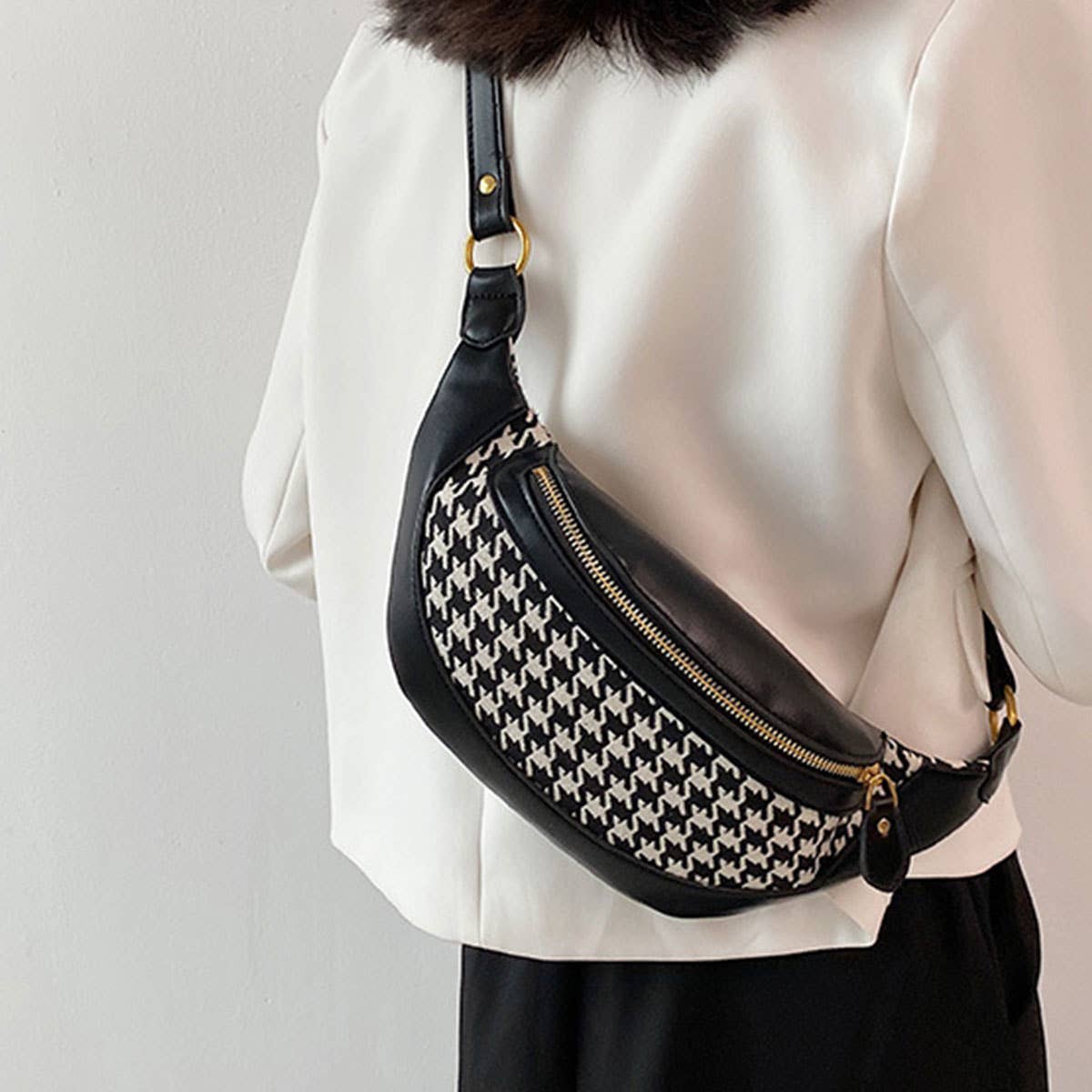 Houndstooth Fanny Belt Bag,Crossbody Bag_Cwab0915
