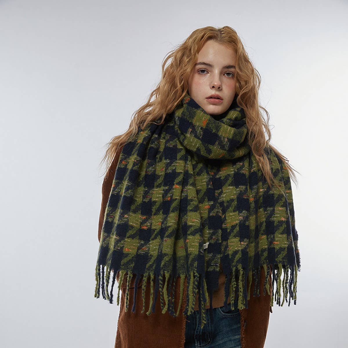 HOUNDSTOOTH SCARF SOFT FAUX CASHMERE WINTER WRAP_CWASC2358