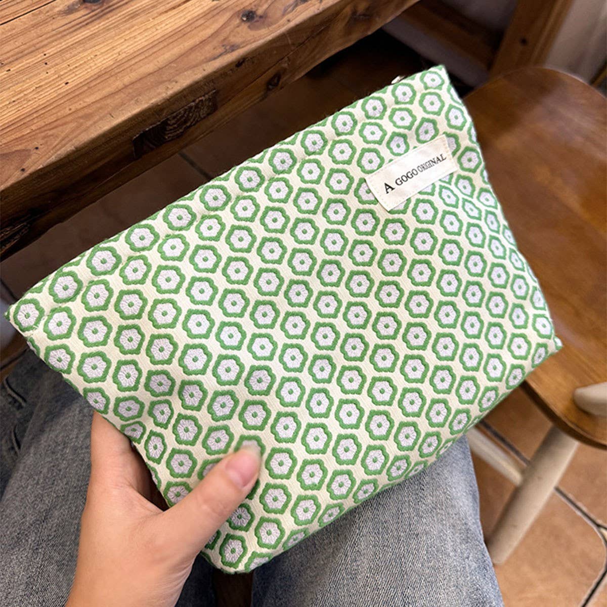 Green Floral Cosmetic Bag Travel Wash Pouch_Cuab00669