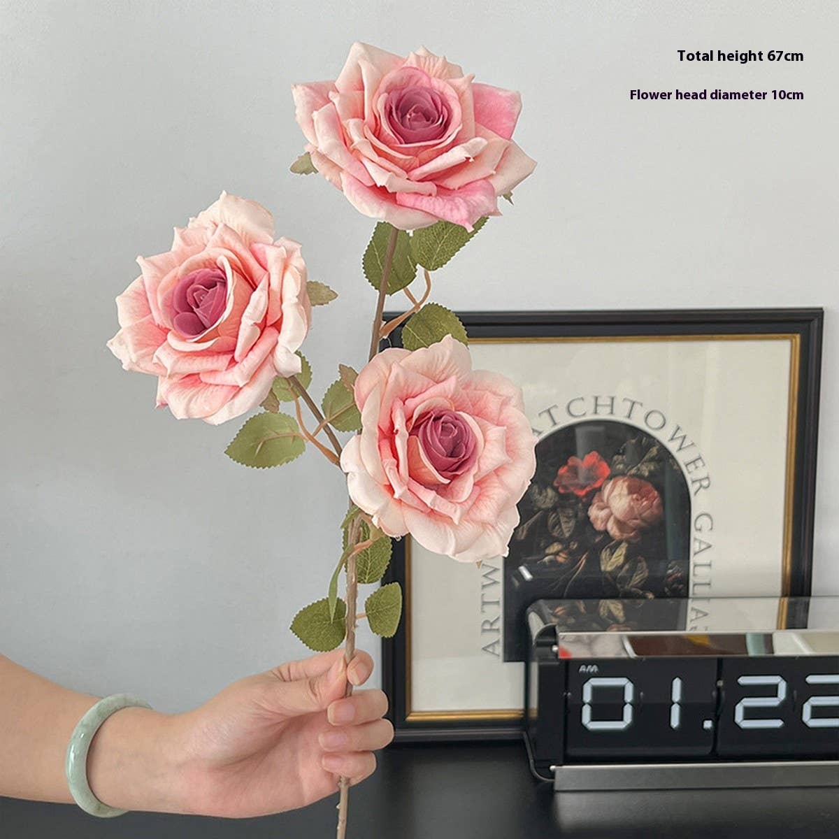 ARTIFICIAL CAPPUCCINO ROSE BOUQUET WITH 3 HEADS_CWMM6505