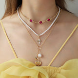 Womens Diamond Pearl Heart Pendant Necklace