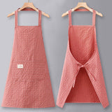 Cotton Striped Grid Kitchen Apron With Pocket_Cwmm10095