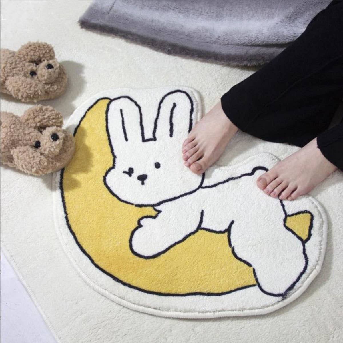 CUTE RABBIT BATH MAT PLUSH ABSORBENT NON SLIP RUG_CWMM7521