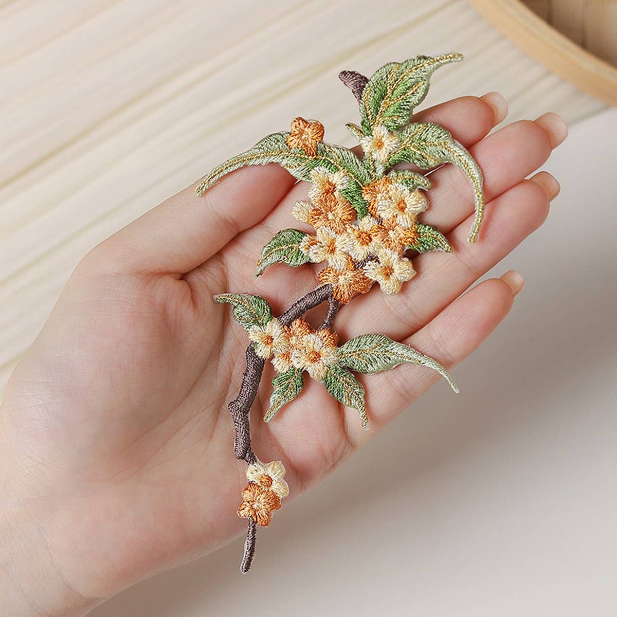 3D OSMANTHUS EMBROIDERED IRON ON PATCH FOR REPAIR_CWMM5914