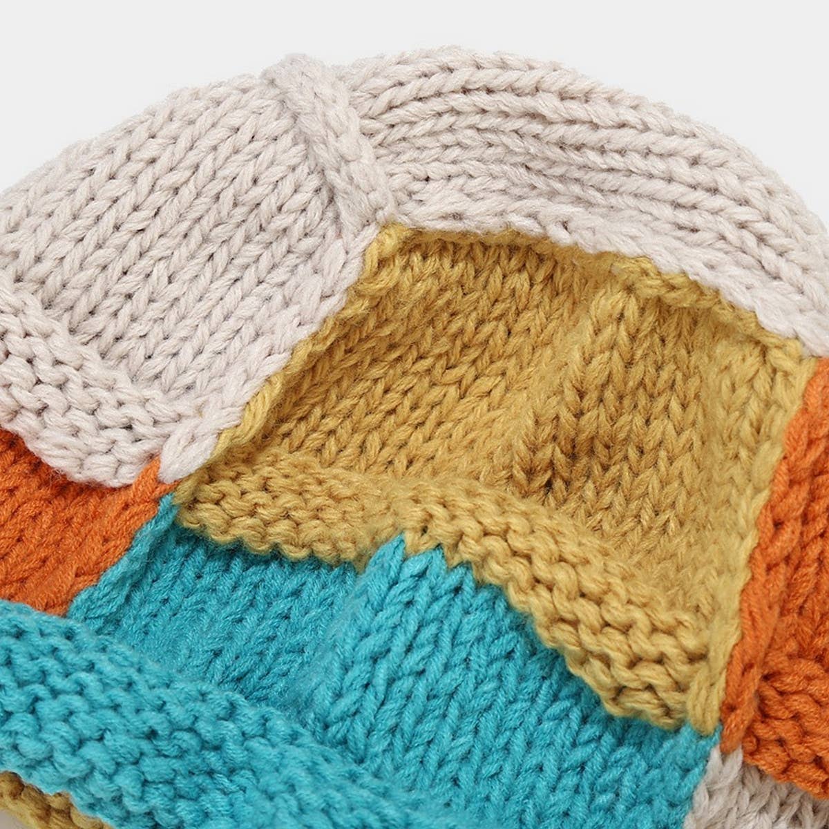 Cwah3169_Warm Hand-Knitted Hat With Curled Brim