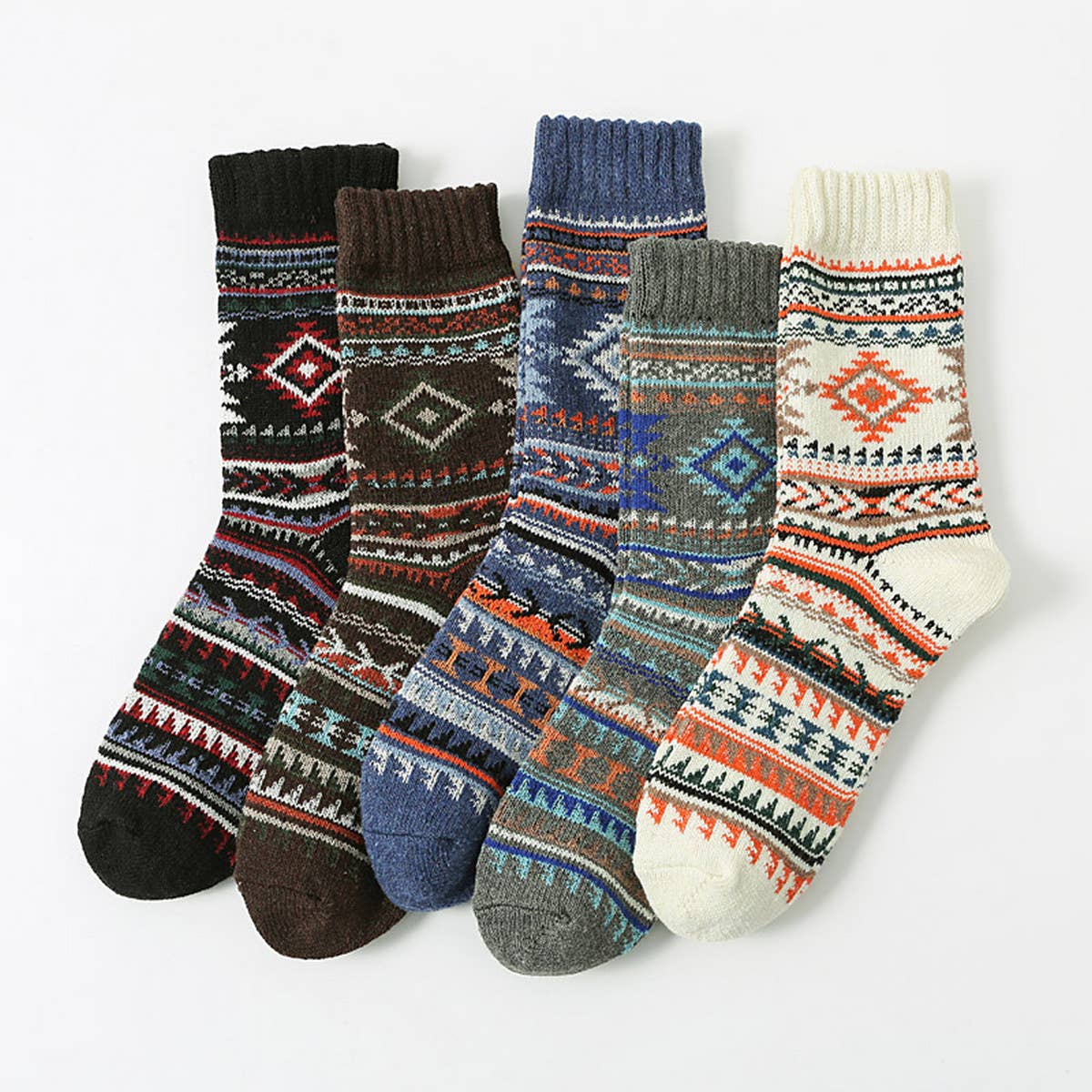 5 PAIRS OF VINTAGE PRINT THICK WARM COTTON SOCKS_CWMS0683