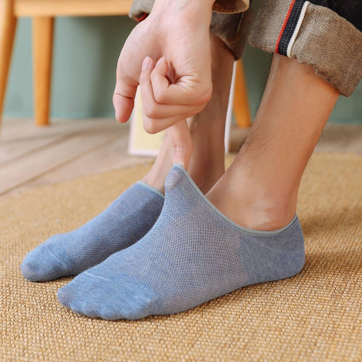 MENS SOLID COLOR COTTON ALL MATCH MESH BOAT SOCKS_CWMS2001