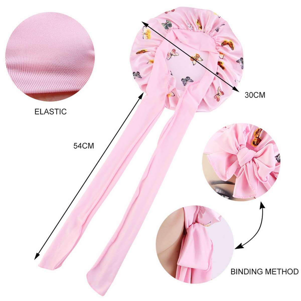 BUTTERFLY PRINT STRETCH NIGHTCAP WITH LONG RIBBON_CWAH1476