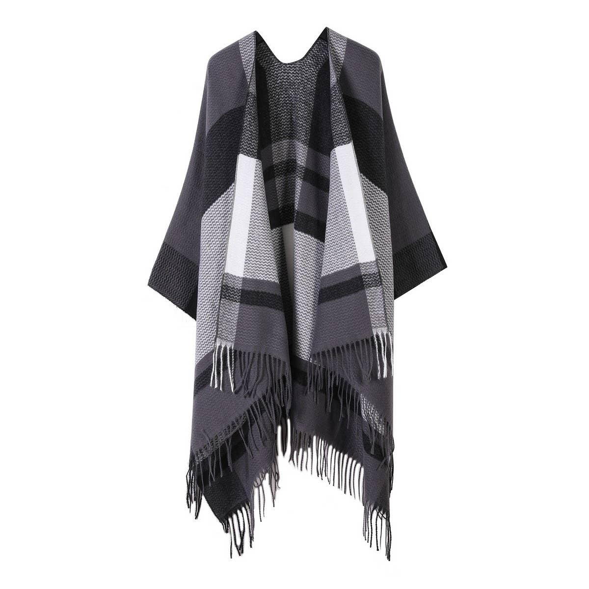 FRINGED SLIT SHAWL PLAID SCARF WARM CAPE_CWASC2219