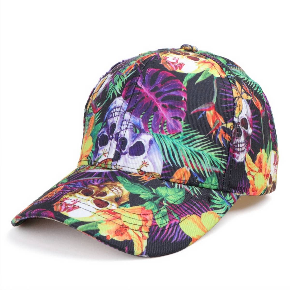SKULL LEAF PRINT GRAFFITI BASEBALL CAP SUN HAT CWAH1549