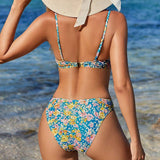 BLUE FLORAL BIKINI SET SEXY PUSH UP SWIMSUIT_CWMW0735