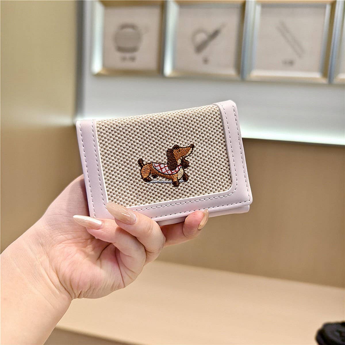 Cute Embroidered Dachshund Tricolor Trifold Wallet_Cwab06209