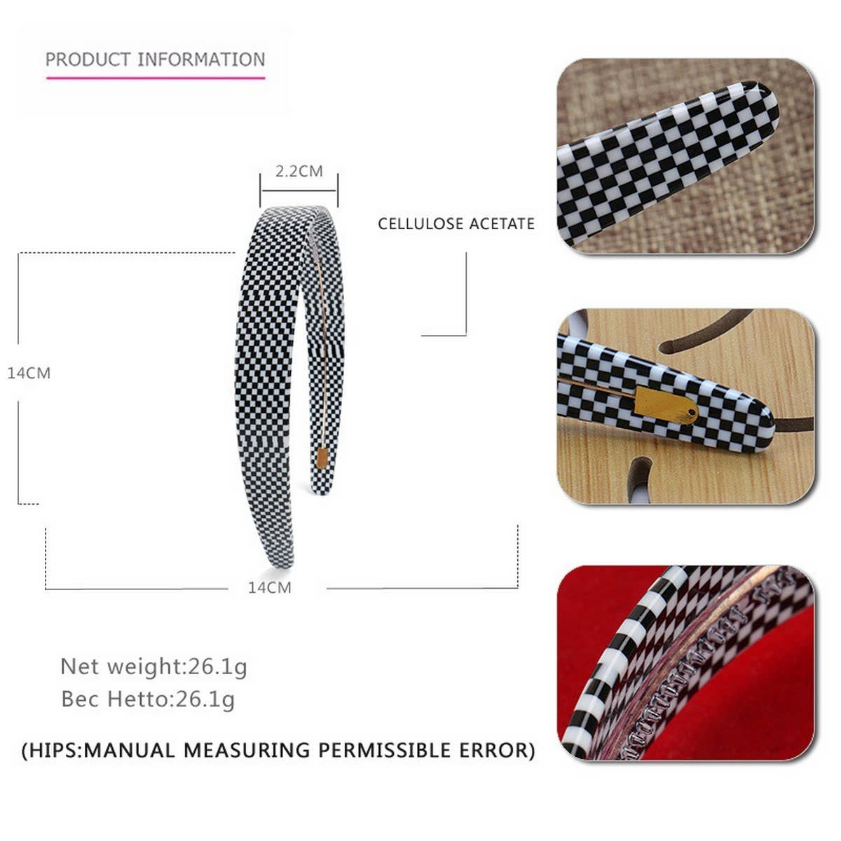 CHECKERBOARD HAIRPIN HEADBAND WIDE BRIM HEADBAND_CWAHA4380