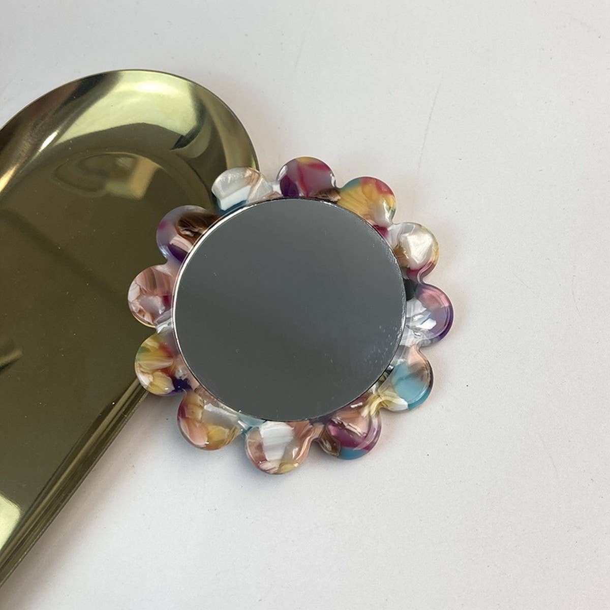 FLORAL HANDHELD ROUND MIRROR PORTABLE MAKEUP MIRROR_CWMM6390