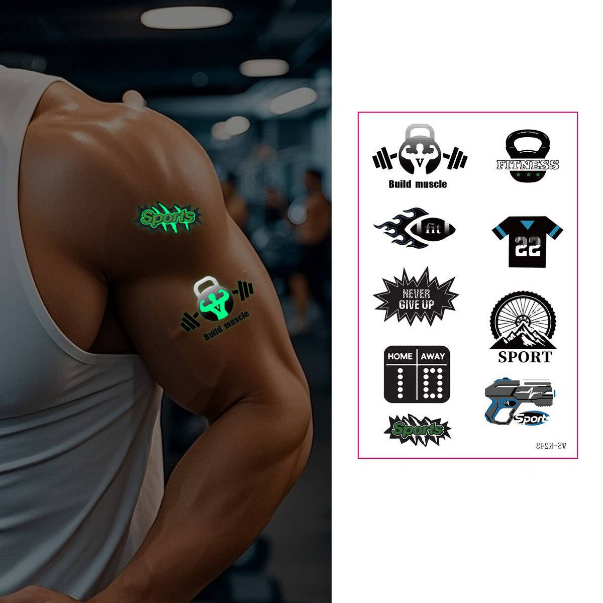GLOW IN THE DARK SPORT TATTOOS SWEATPROOF SET_CWMM8387