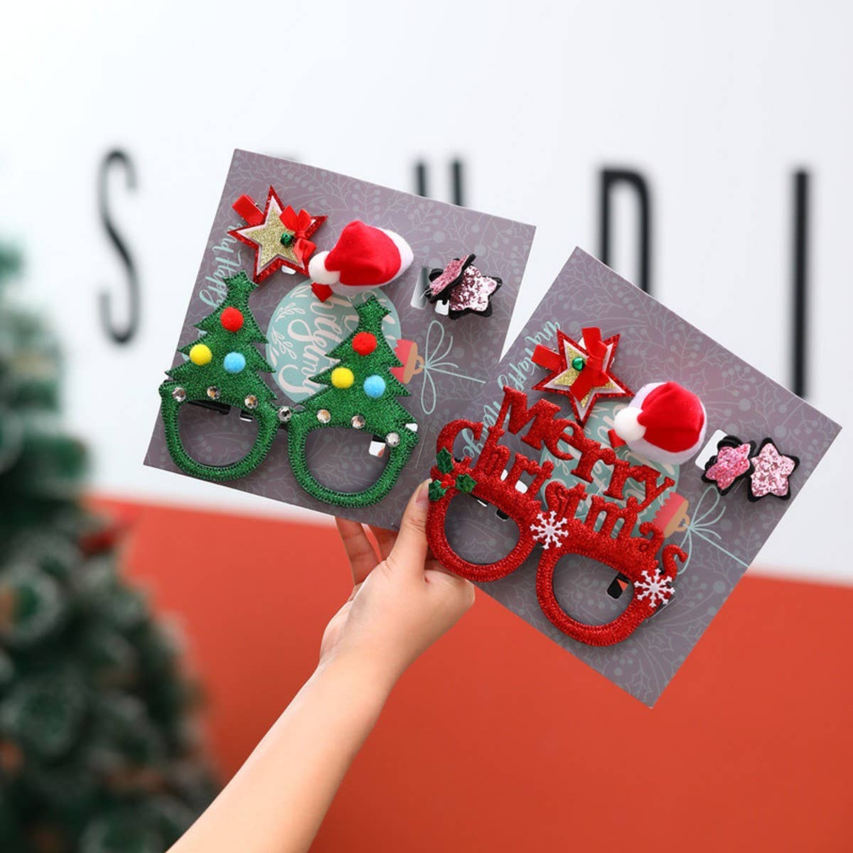 CHRISTMAS HAIR CLIP GLASSES SET KIDS GIFT 4PCS_CWMM1917