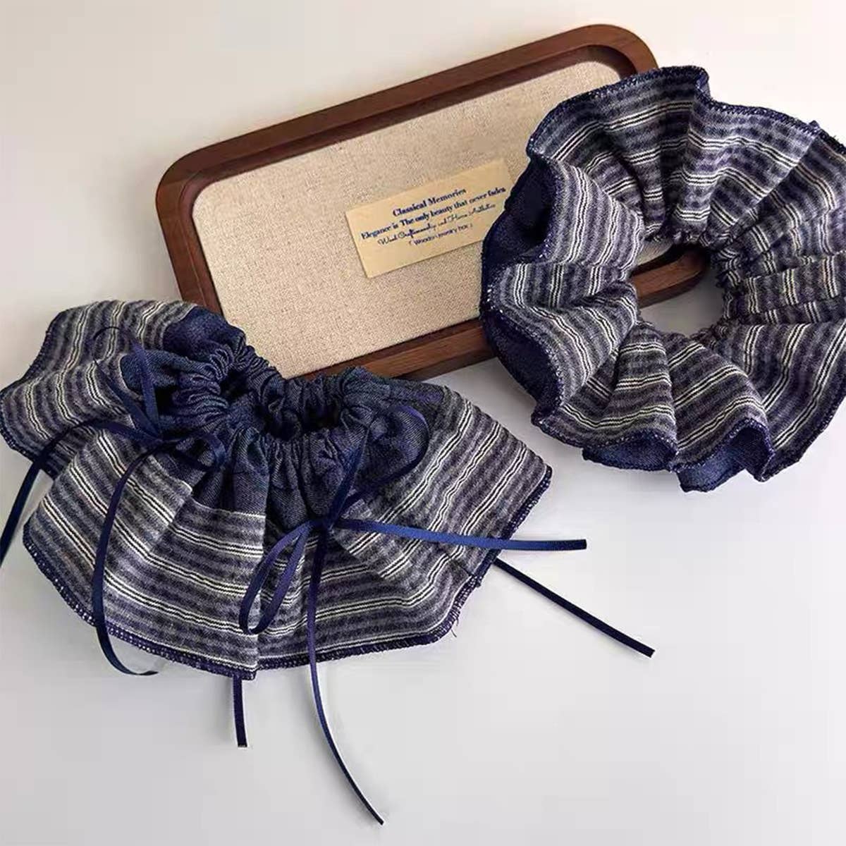 Blue Stripe Denim Scrunchie Retro Style_Cwaha07612