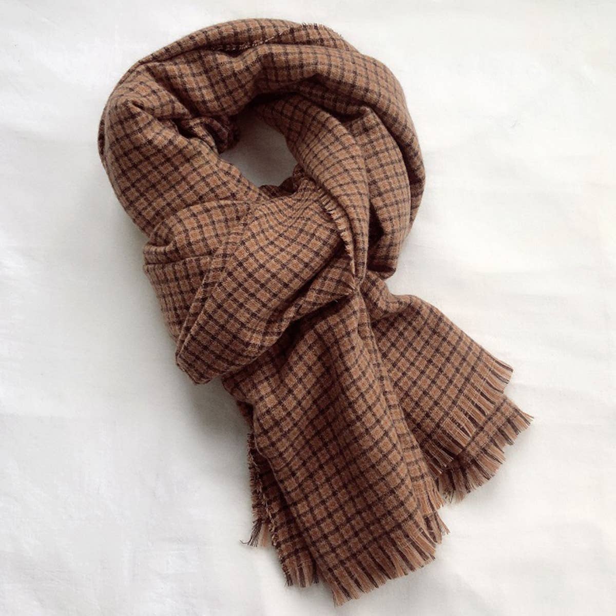 Women Retro Brown Plaid Scarf