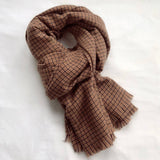 Women Retro Brown Plaid Scarf