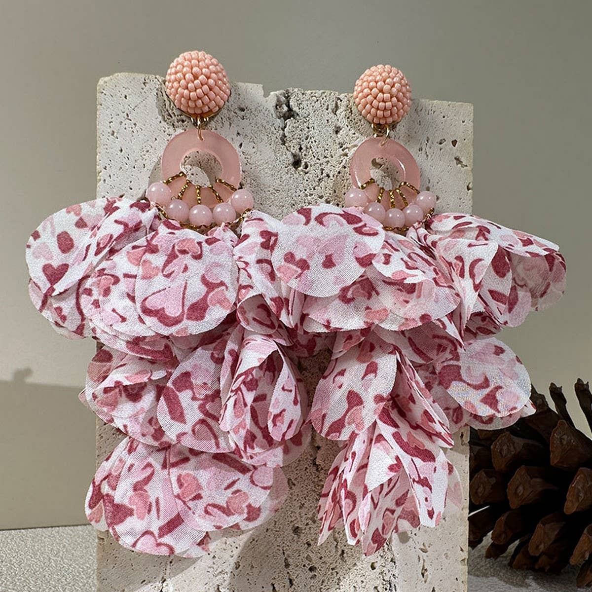 HANDMADE FLORAL TASSEL EARRINGS LONG BOLD DESIGN_CWMM6276