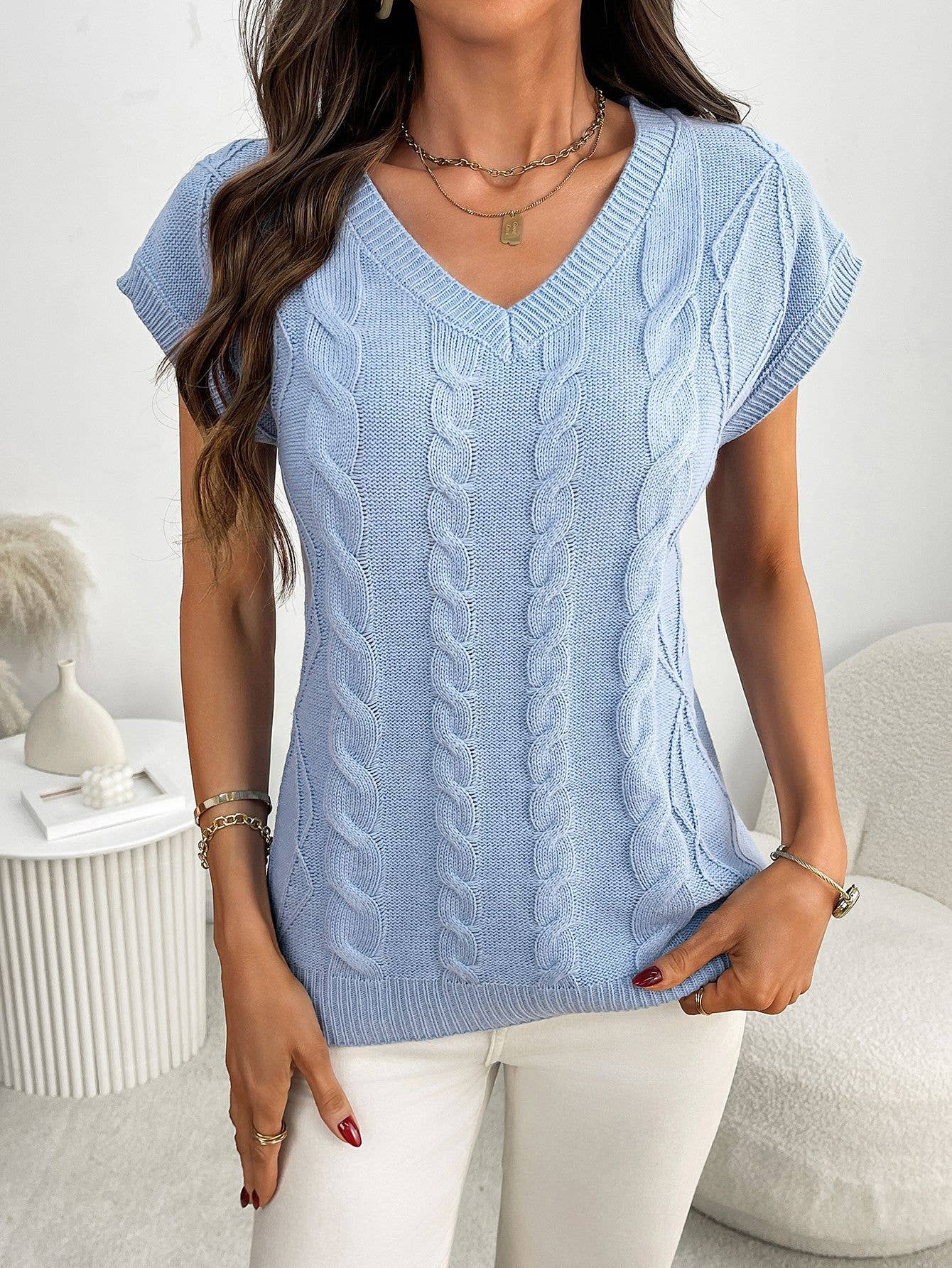 V-Neck Floral Vest Loose Vest Sleeveless Sweater