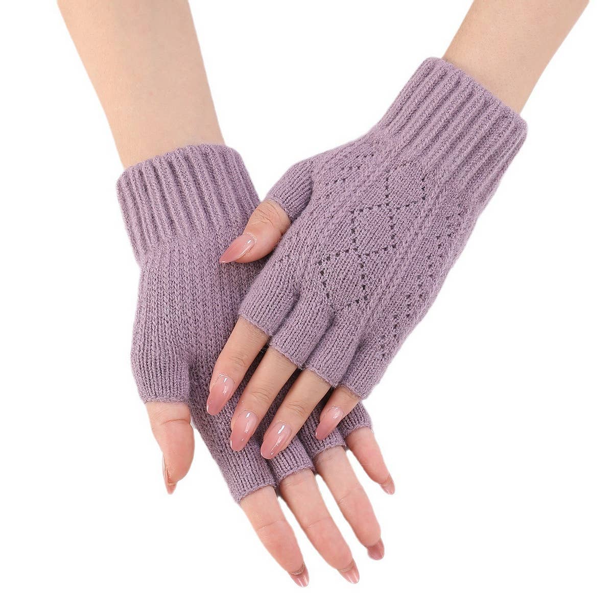 Diamond-Shaped Hollow Fingerless Gloves_Cwag0103