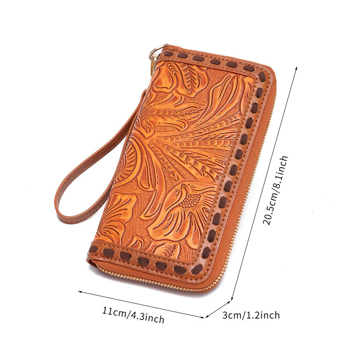 LEATHER CARVED EMBOSSED BOHEMIAN CLUTCH WALLET_CWAB2592