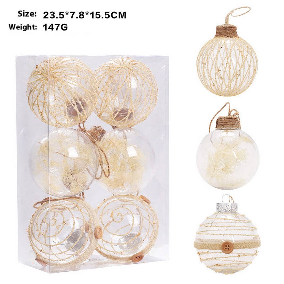 8CM PET CLEAR PLANT XMAS BALL ORNAMENT SET_CWMM9867