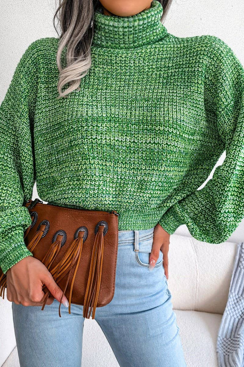 Women Loose Fit Cable Knitted High Neck Sweater_Cwoswl0460