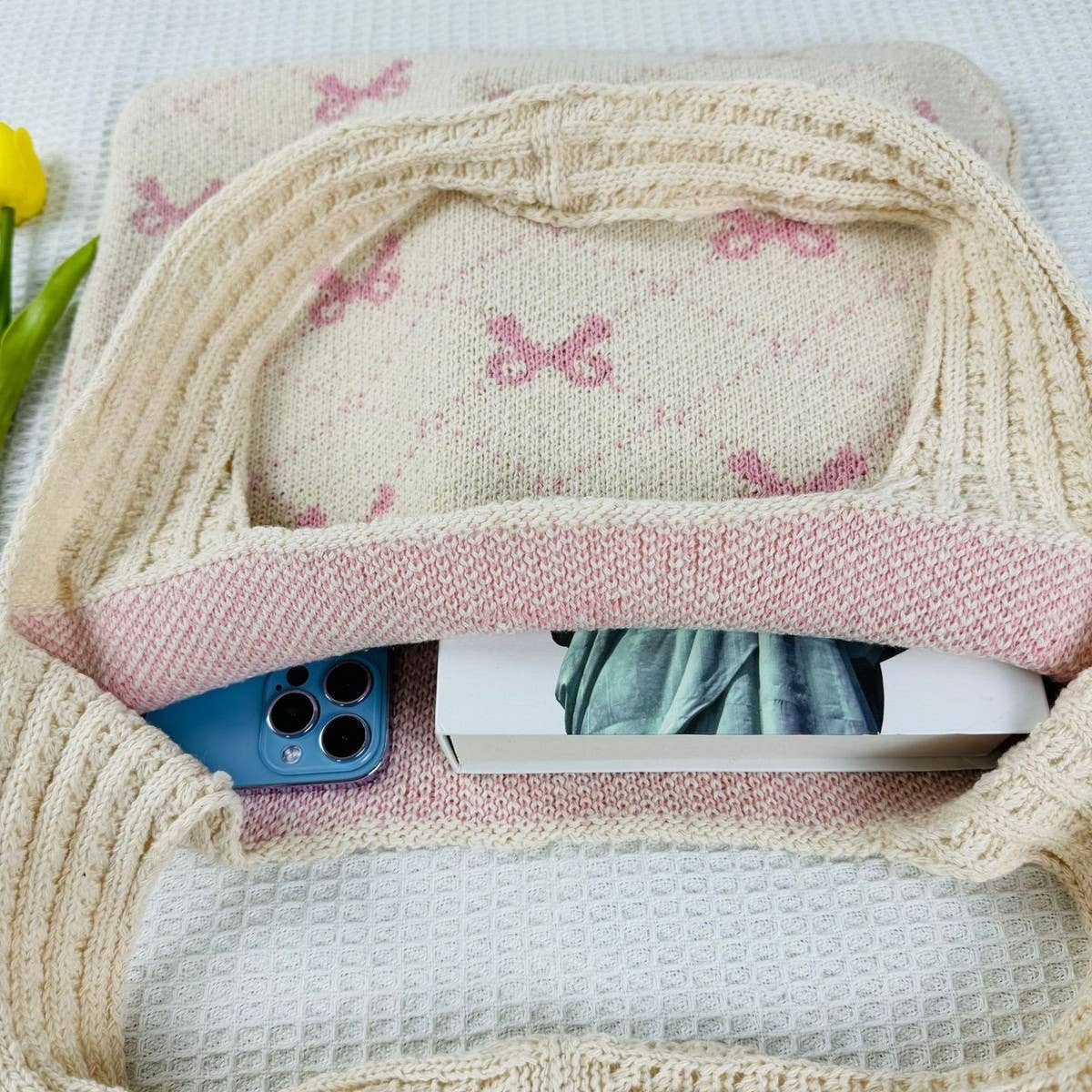 Cwab4567_Bow Knit Large Capacity Tote Bag