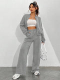 Zipper Cardigan Straight-Leg Sport Pants Set