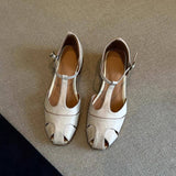 Vintage Leather Open Toe Chunky Heel Sandals