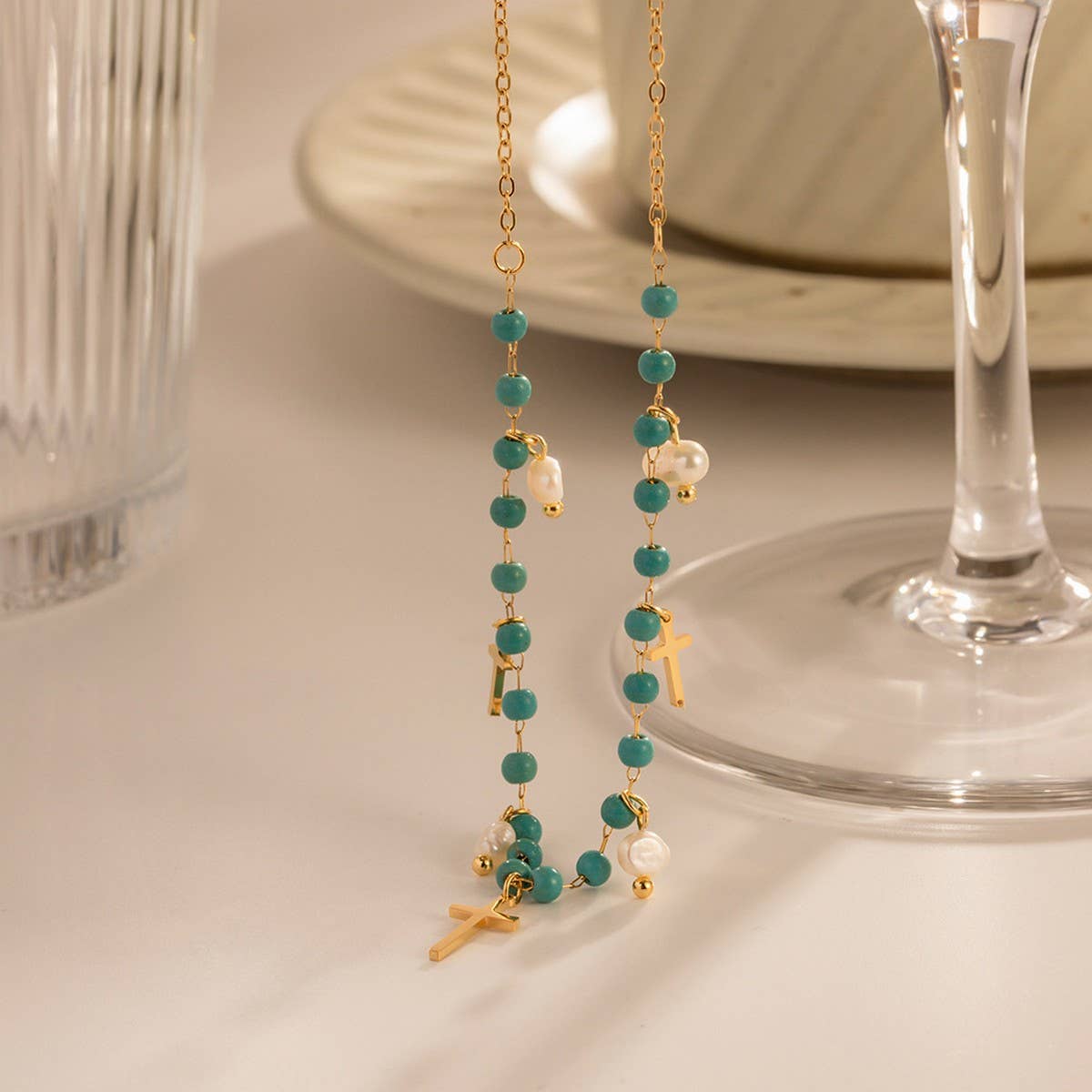 NEW BLUE CROSS PEARL NECKLACE_CWAJE1425